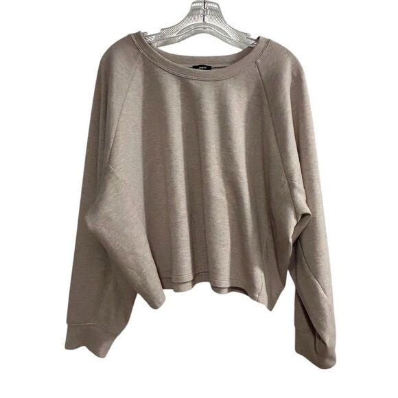 Express Women's Cropped Sweatshirt Heathered Beige XL Long Sleeve Casual Fall - Picture 3 of 14
